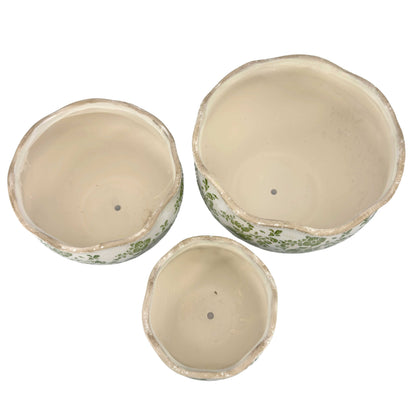 Set of 3 Rustic Vintage Ceramic Planter Pots