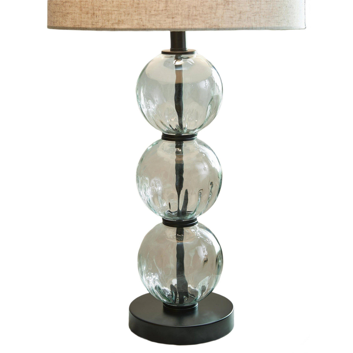 Table Lamp Set of 2, Stacked Glass Spheres, Brown Shade
