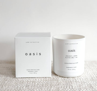 Oasis - 10 oz Birch + Lilac Matte White Glass Candle