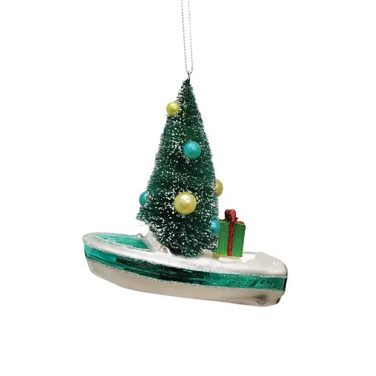 Christmas Tree In Boat Blown Glass Ornament