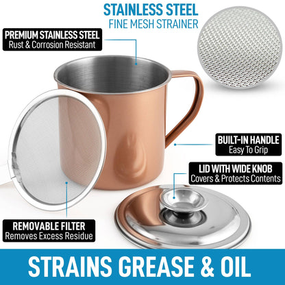 Bacon Grease Container With Strainer & Lid - 1 Liter