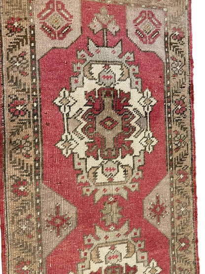 Handmade Vintage Turkish Rug Doormat | 2 x 4.4 "