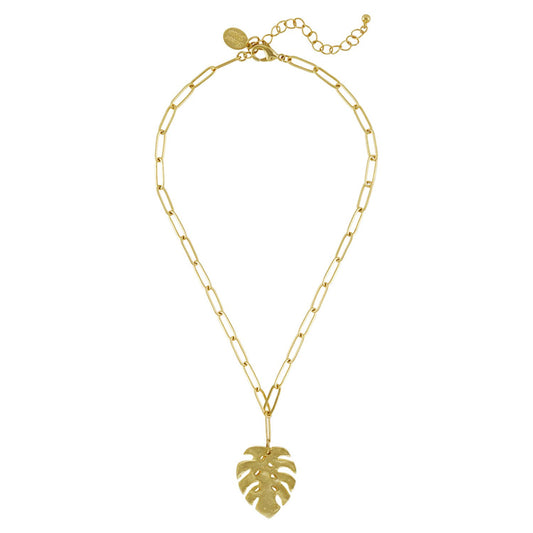 Monstera Leaf on Paperclip Chain Necklace