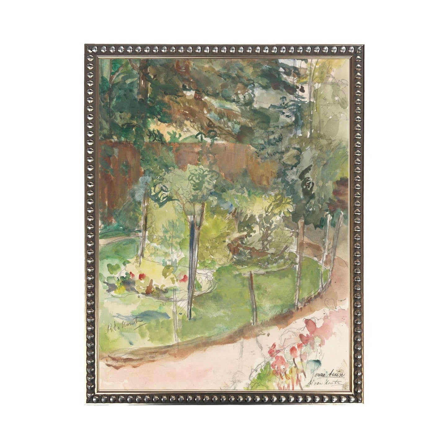 Watercolor Landscape of Garden Framed Print