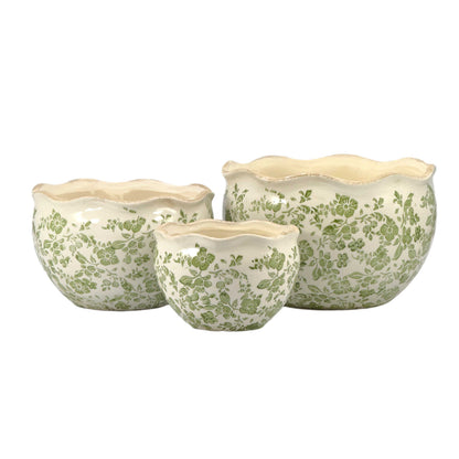 Set of 3 Rustic Vintage Ceramic Planter Pots