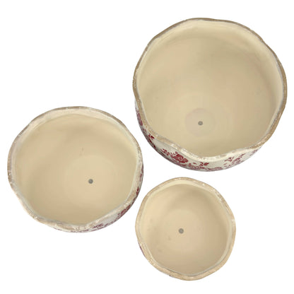 Set of 3 Rustic Vintage Ceramic Planter Pots