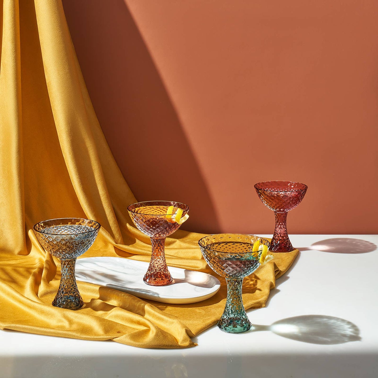 Vintage Textured Coupe & Martini Glasses | 7.7 OZ, Set of 4