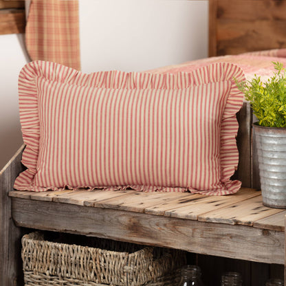 Red Ticking Stripe Ruffled Throw Pillow