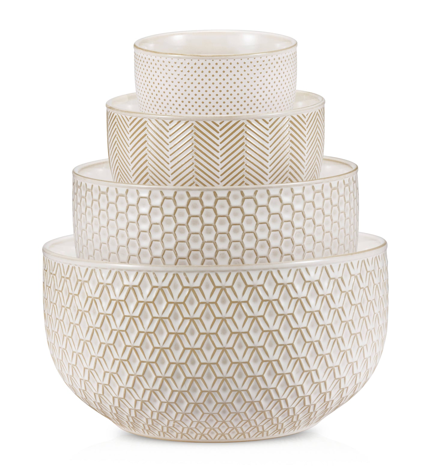 Kook Ceramic Nesting Bowls, 20/44/98/145 oz, Cream