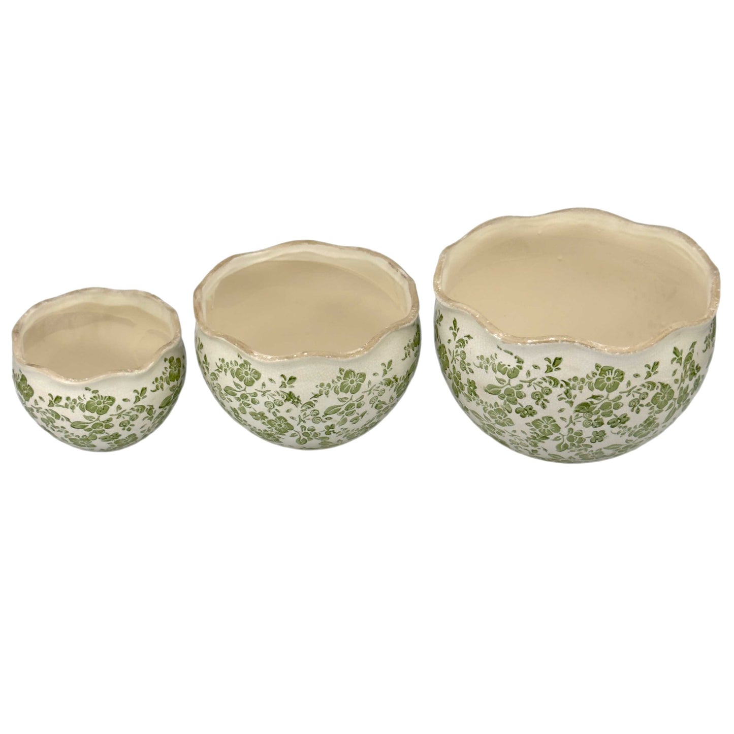 Set of 3 Rustic Vintage Ceramic Planter Pots