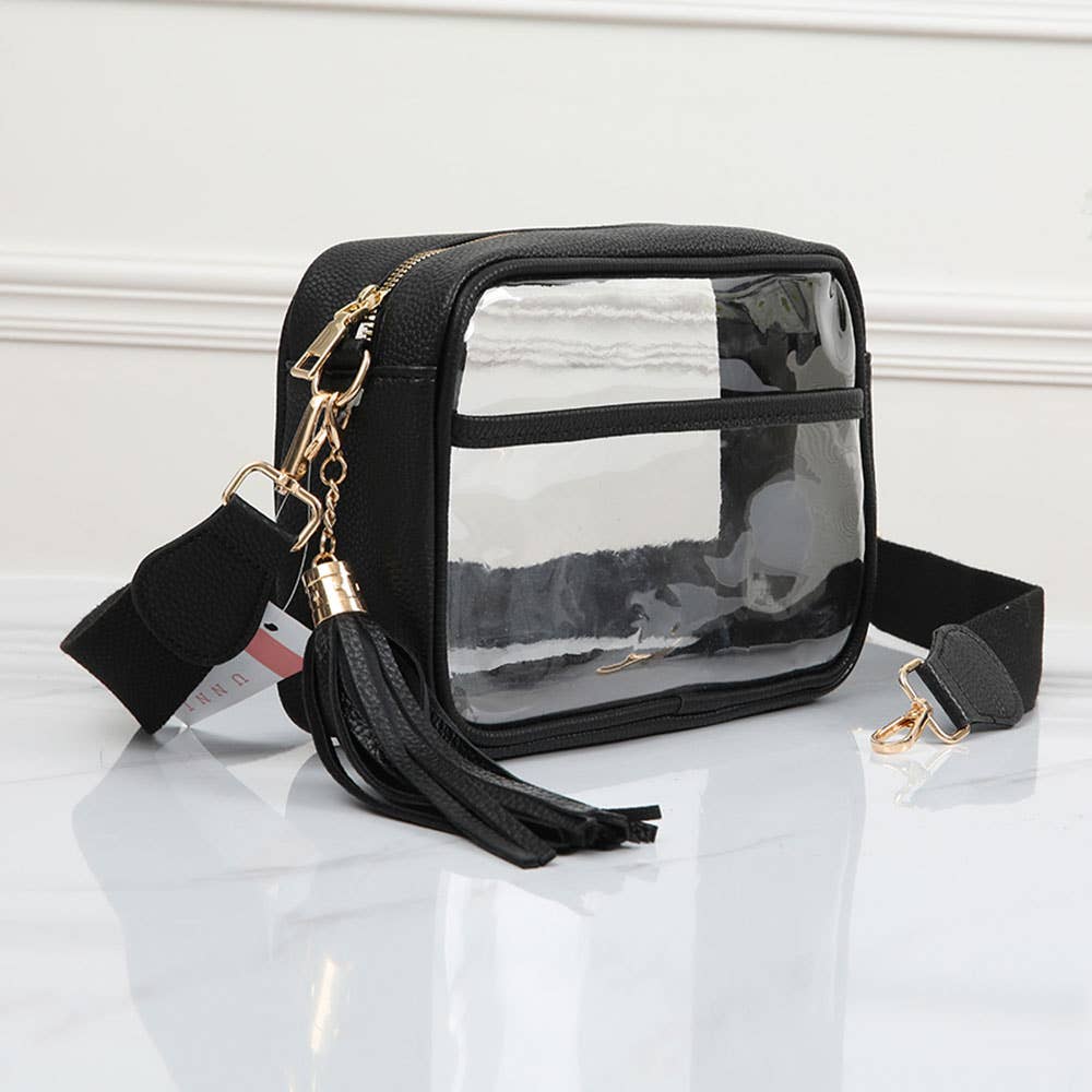 Faux Leather Transparent Rectangular Crossbody Bag