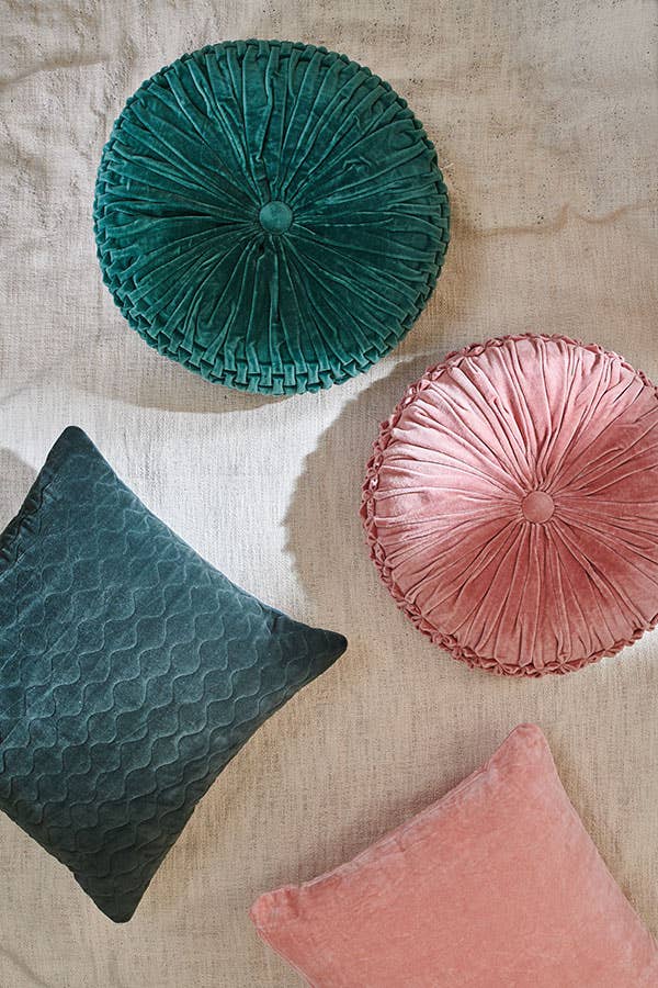 Velvet Round Handmade Pillow - Evergreen - 16 Inch
