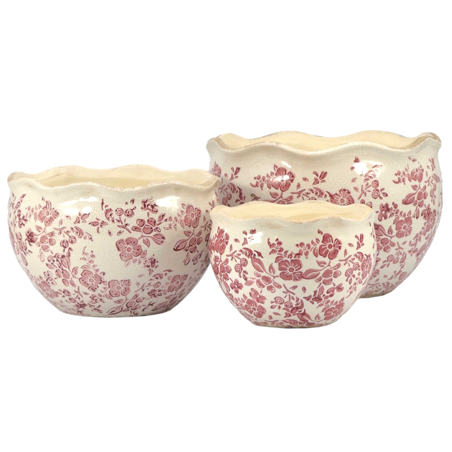 Set of 3 Rustic Vintage Ceramic Planter Pots
