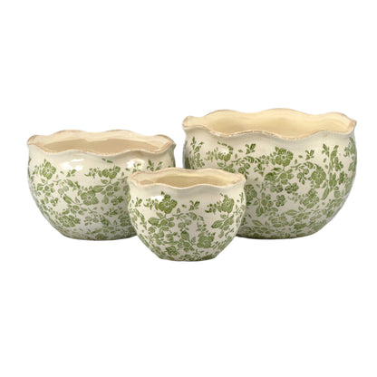 Set of 3 Rustic Vintage Ceramic Planter Pots