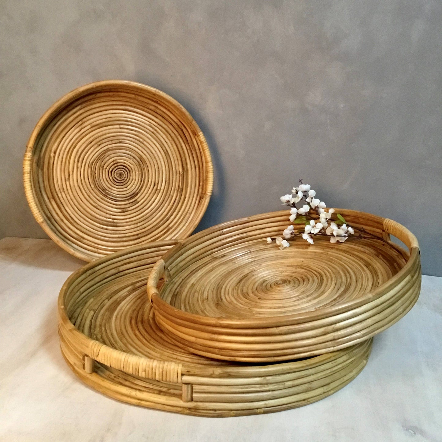 Rattan Hand Woven Trays, Set of 3