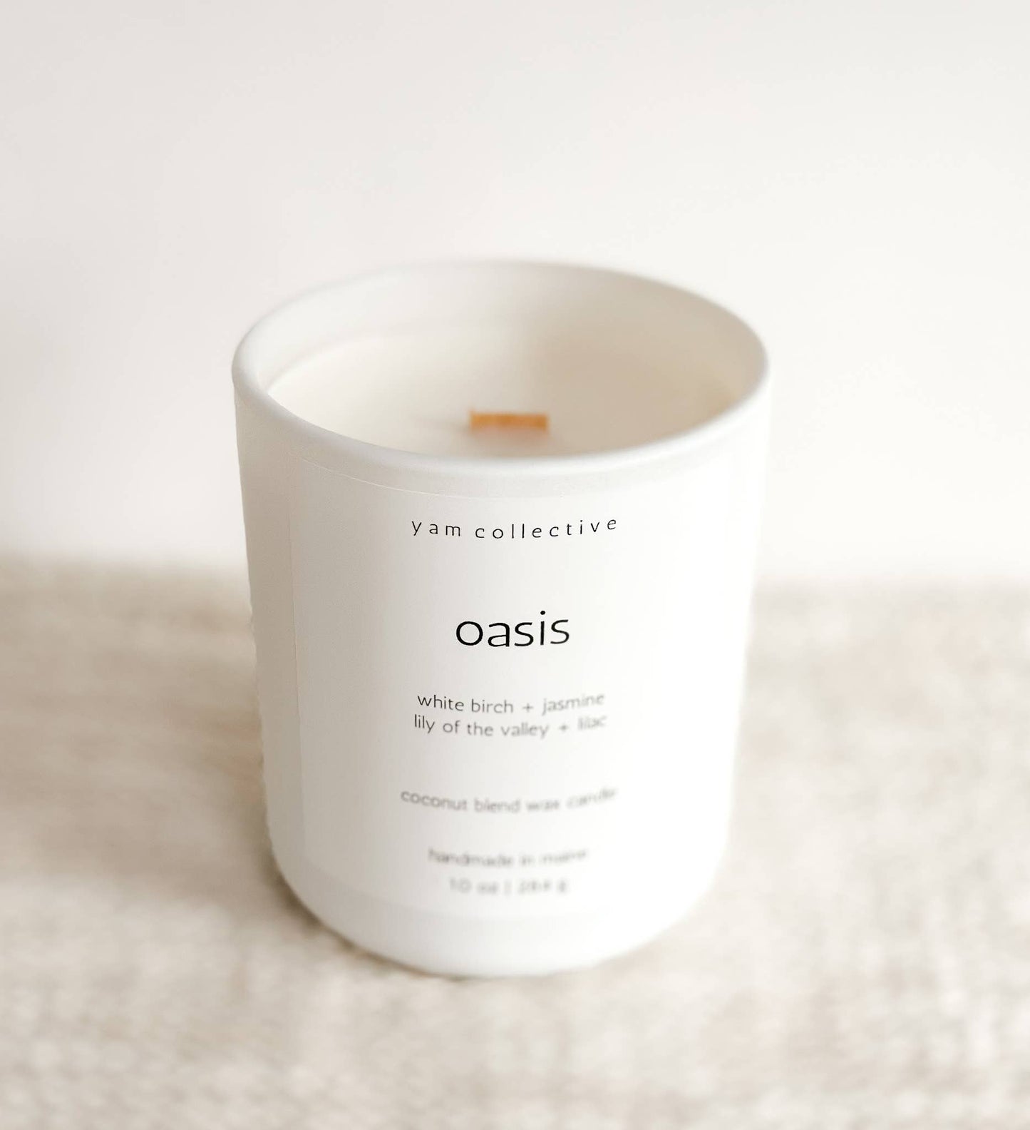 Oasis - 10 oz Birch + Lilac Matte White Glass Candle