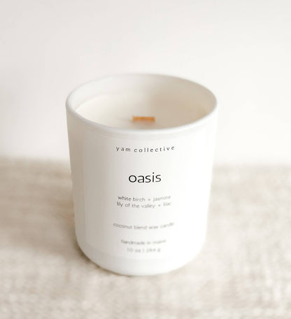 Oasis - 10 oz Birch + Lilac Matte White Glass Candle