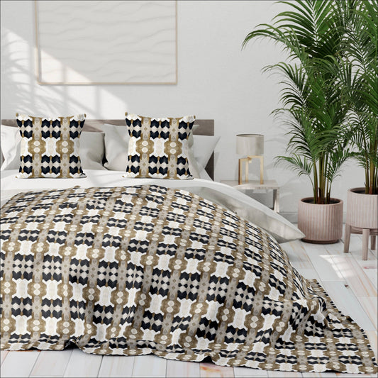 Mia 60x80” Sherpa Blanket Geometric Black Brown White Taupe