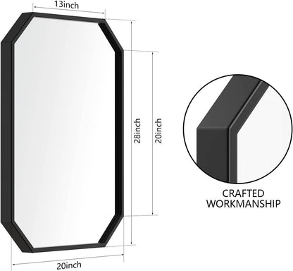 Octagon Wall Mirror Black Bathroom Metal Framed 20"x28"