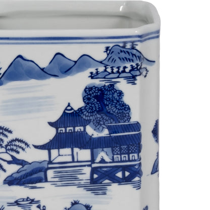 Decorative Jar - Blue Ceramic Rectangular Lidded, 9 in.
