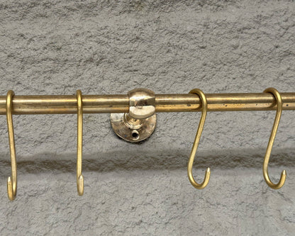 Unlacquered Brass Wall Mounted Pot Rack With Hooks