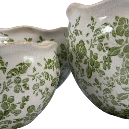 Set of 3 Rustic Vintage Ceramic Planter Pots