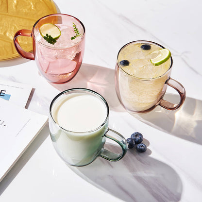 Double Wall Insulated Colored Glass Mugs - Set of 6, 18 OZ