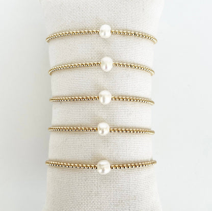 Single Pearl Gold Bead Bracelet