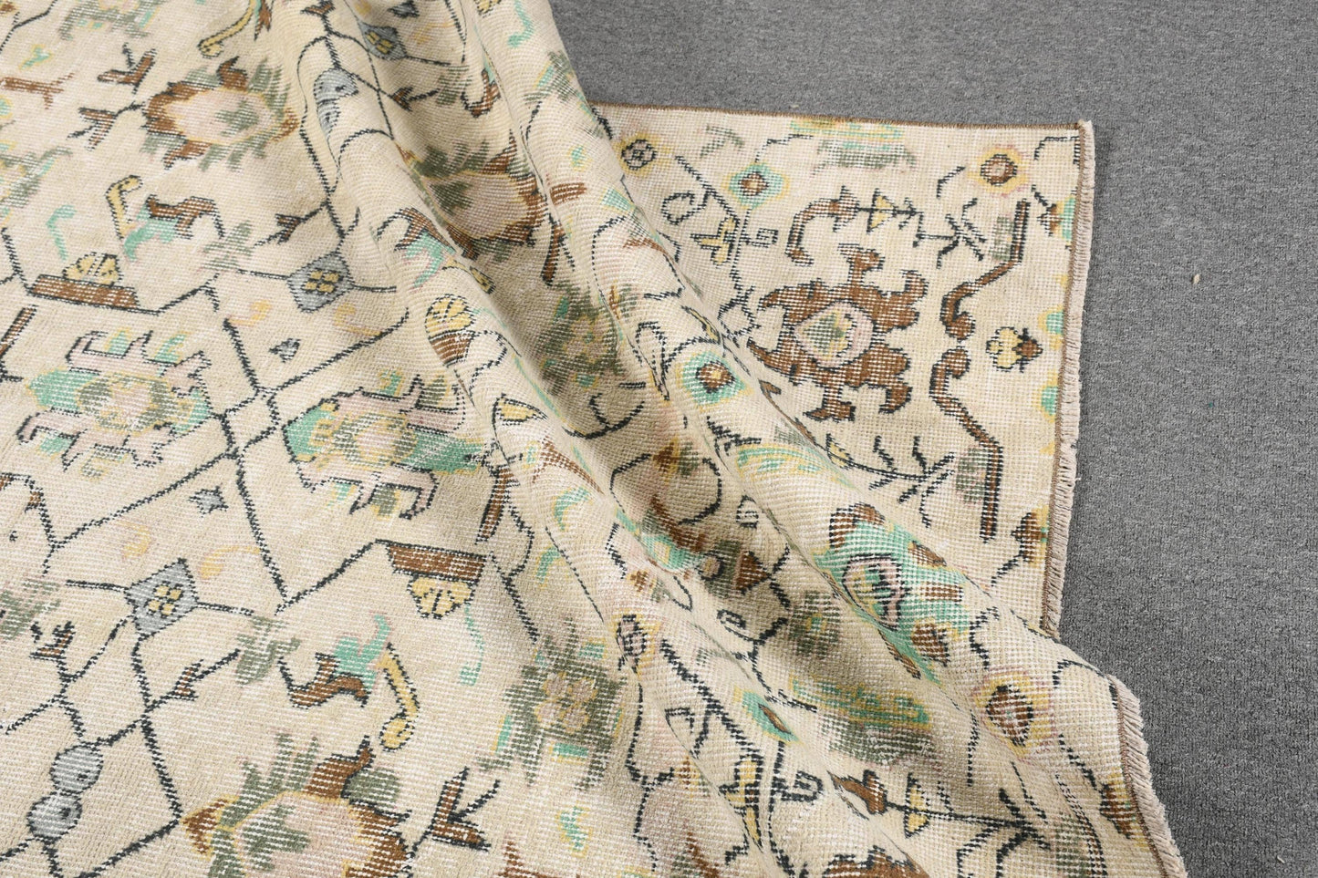 Turkish Rug, Vintage Area Rugs, Soft Pastel Colors