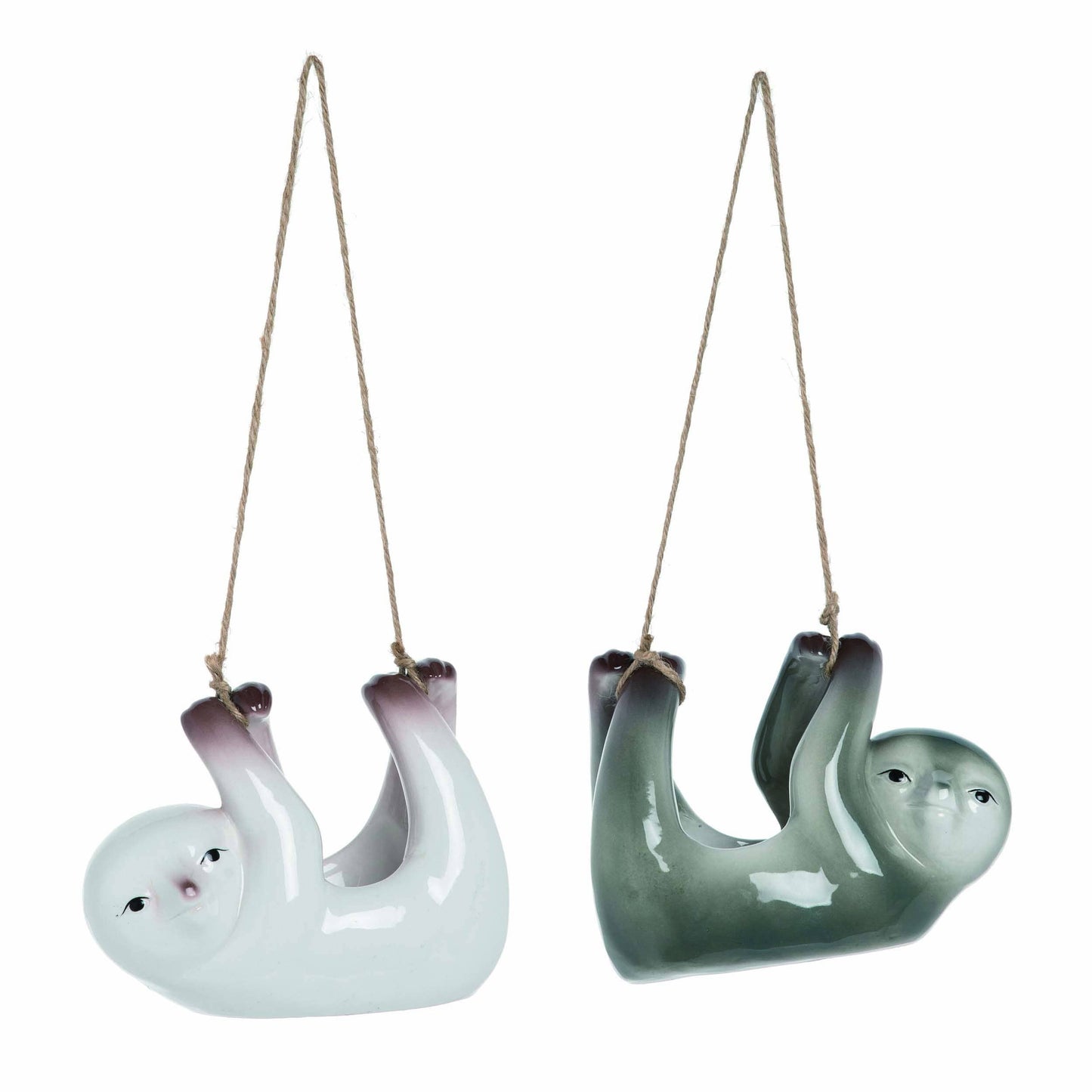 Gray Ceramic Hanging Sloth Planter Set 2