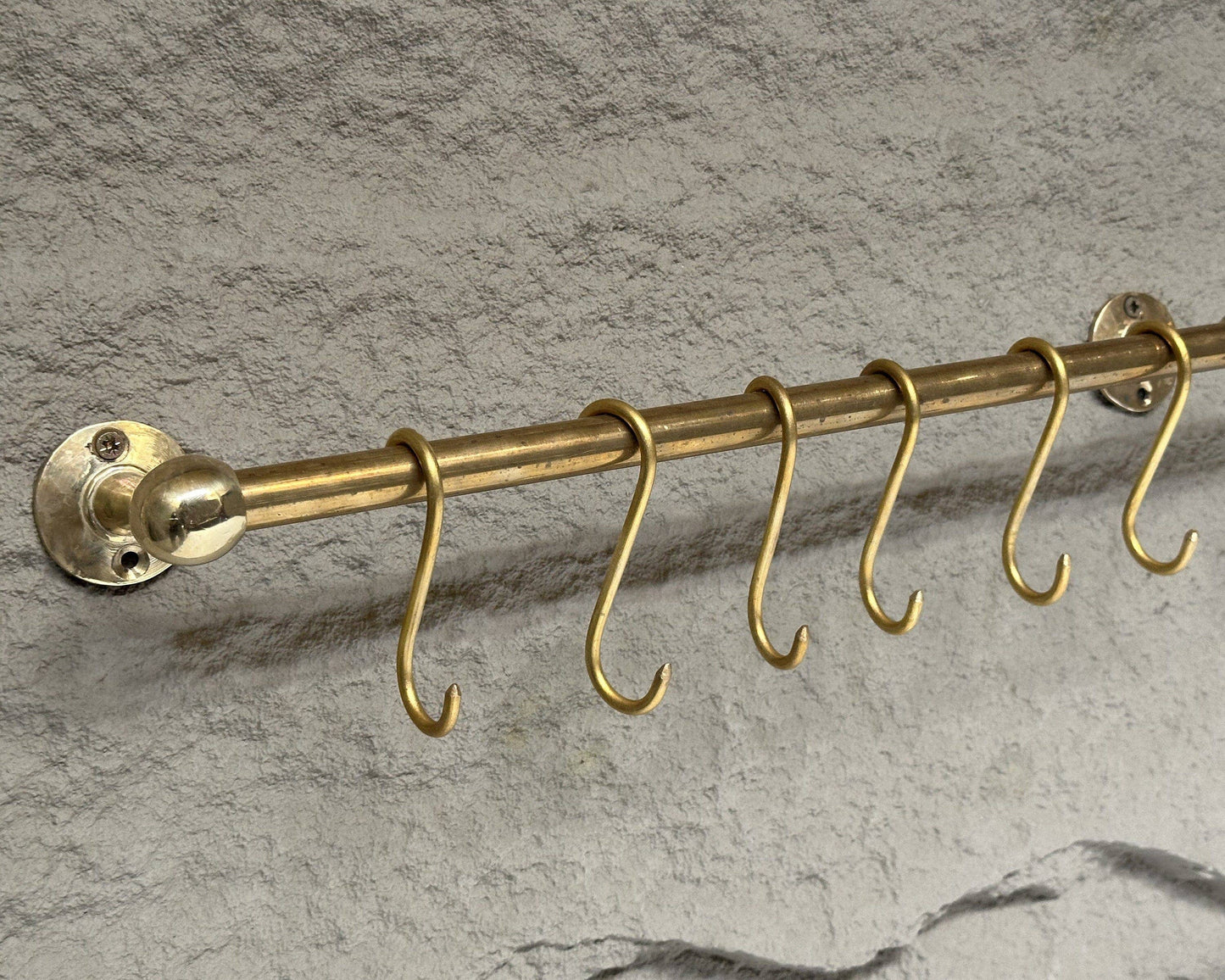 Unlacquered Brass Wall Mounted Pot Rack With Hooks