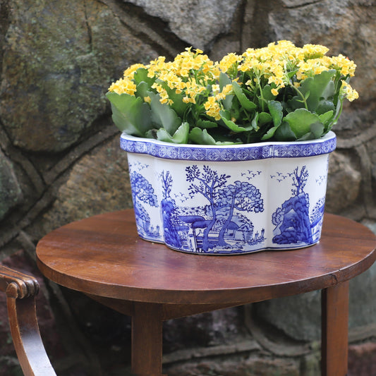 Blue and White Landscape Oval Planter