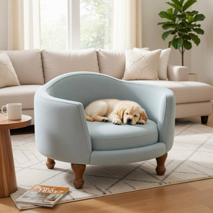 Curved Design Wooden Pet Love Seat With Fabric Upholstery