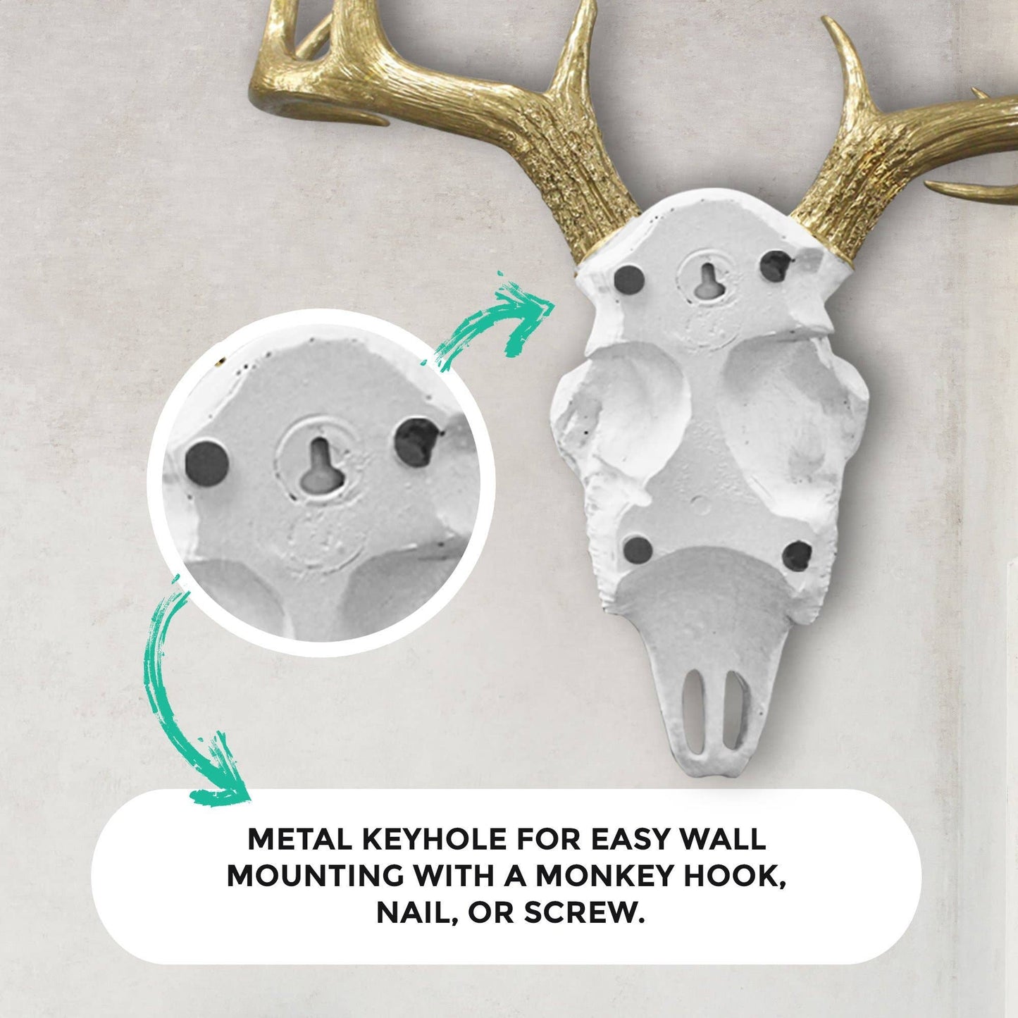 Large White + Gold Antlers Deer Head Skull Faux Taxidermy