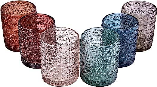 Hobnail Colored Beaded Tumbler Drinking Glasses Set of 6