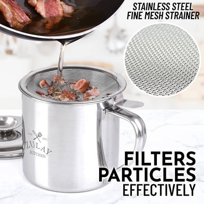 Bacon Grease Container With Strainer & Lid - 1 Liter