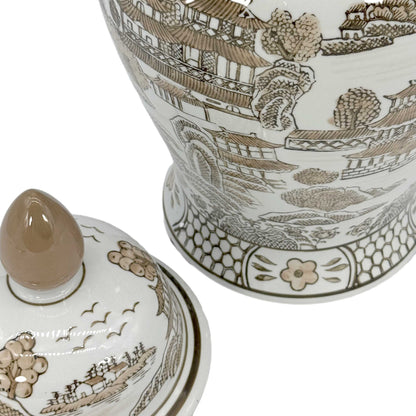 Brown & White Chinoiserie Ginger Jar