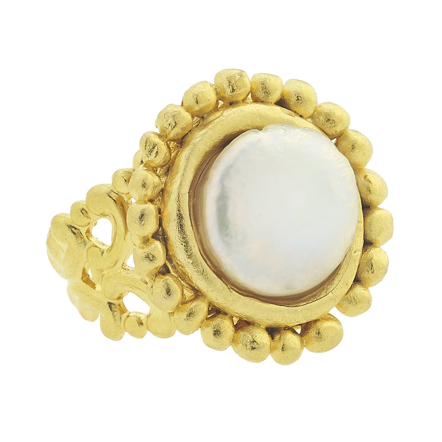 Handcast Gold Adjustable Ring with Genuine Freshwater Coin