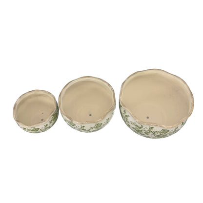Set of 3 Rustic Vintage Ceramic Planter Pots