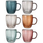 Double Wall Insulated Colored Glass Mugs - Set of 6, 18 OZ