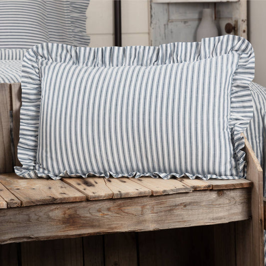 Striped Blue Ruffled Throw Pillow