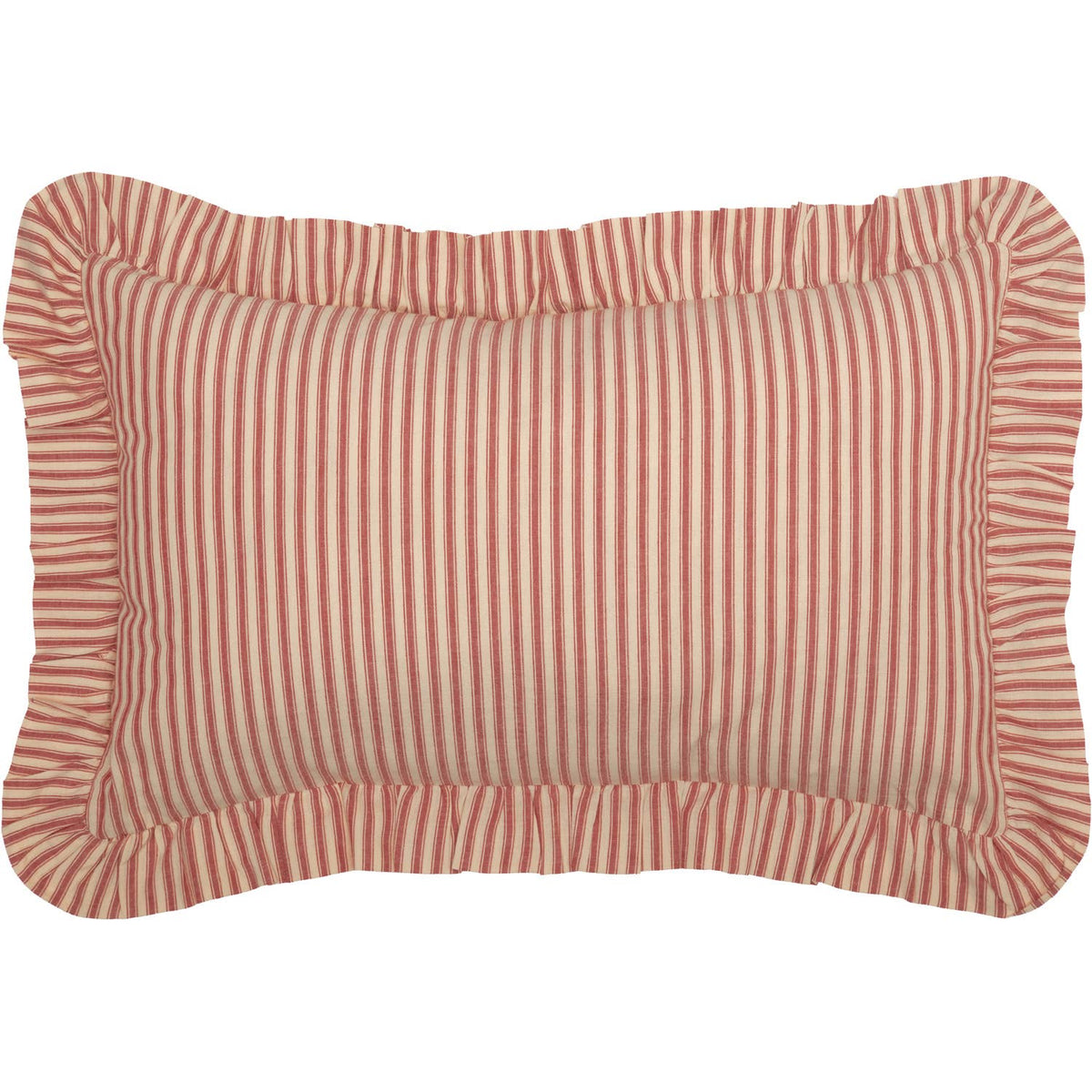 Red Ticking Stripe Ruffled Throw Pillow