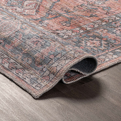 Maple Machine Washable Floral Medallion Area Rug