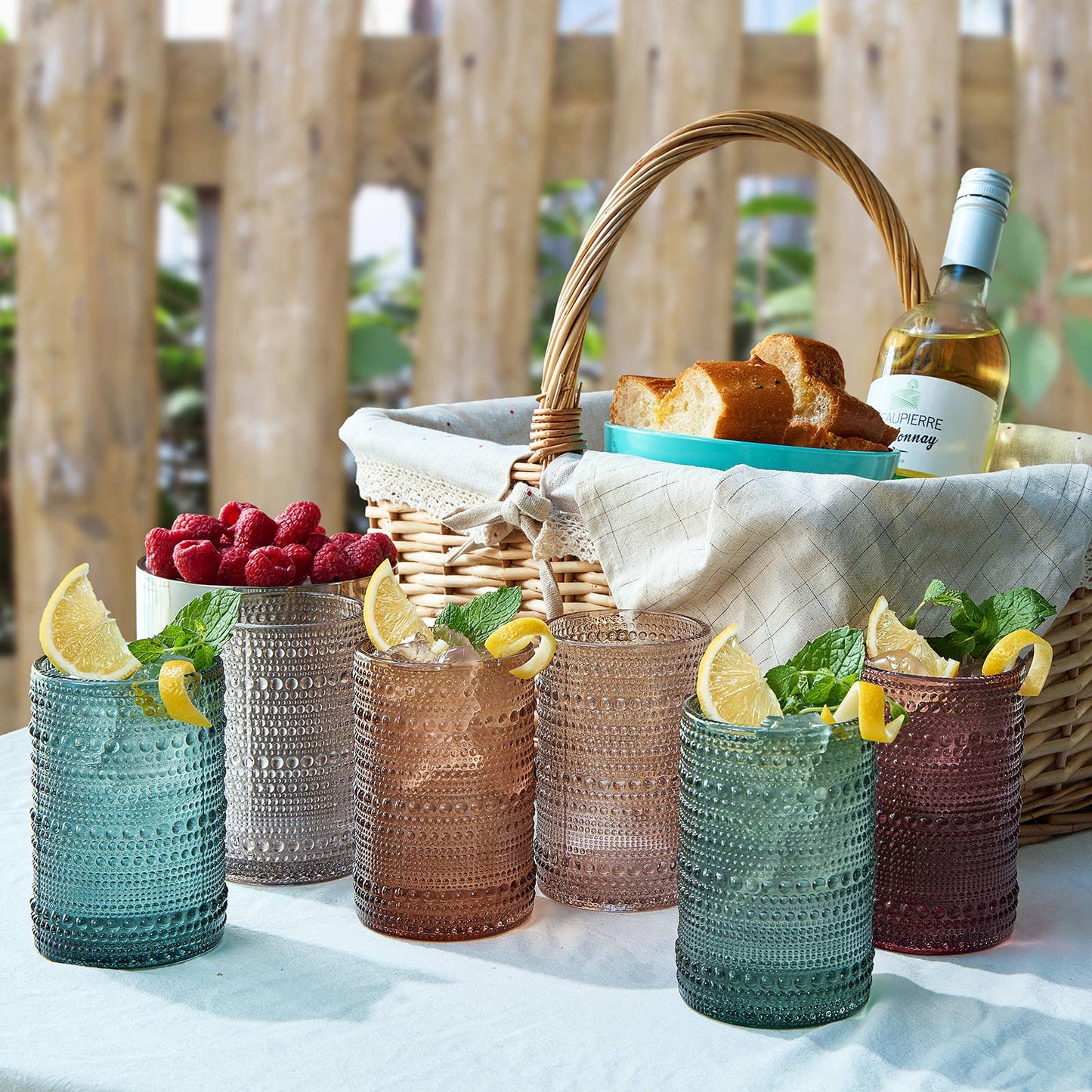 Beaded Hobnail Highball Drinking Glasses | Set of 6 | 14 OZ