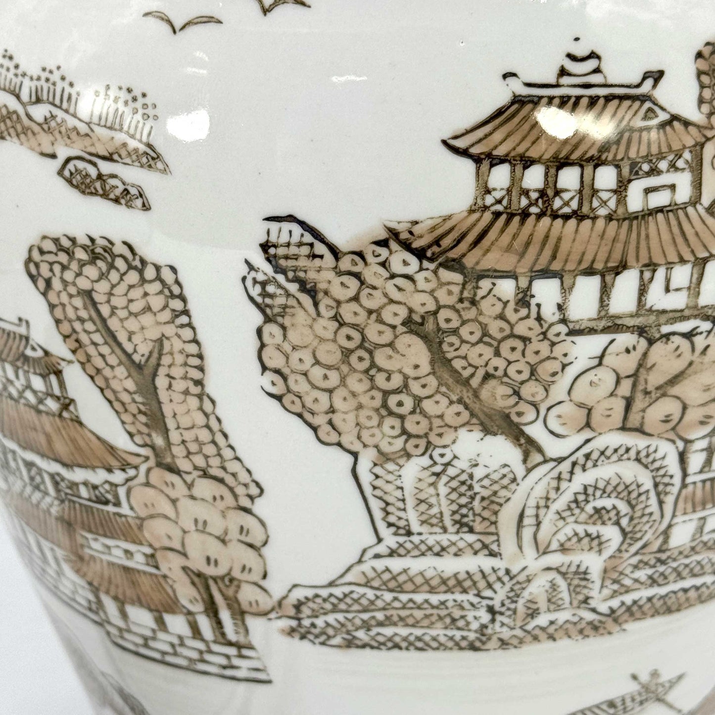 Brown & White Chinoiserie Ginger Jar