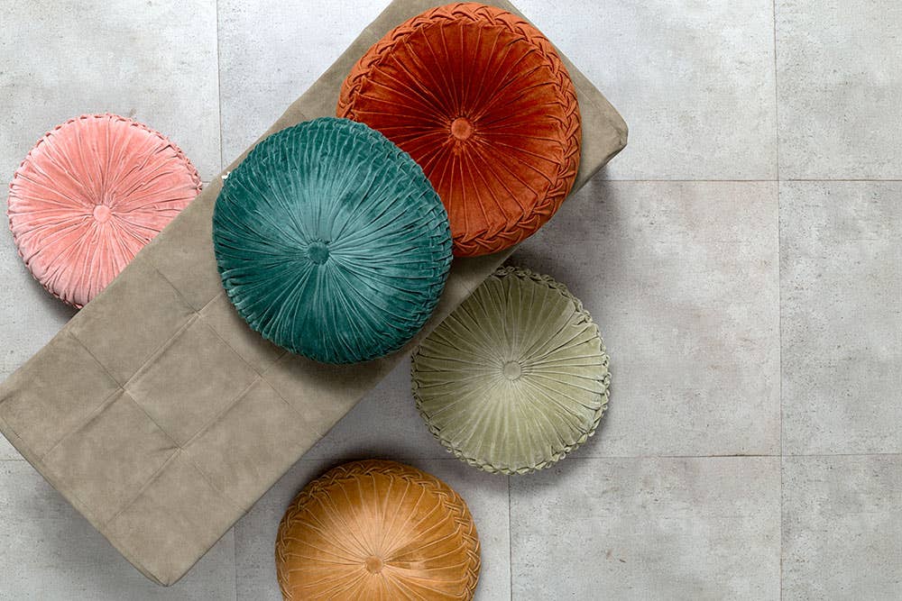 Velvet Round Handmade Pillow, Clay - 16 Inch