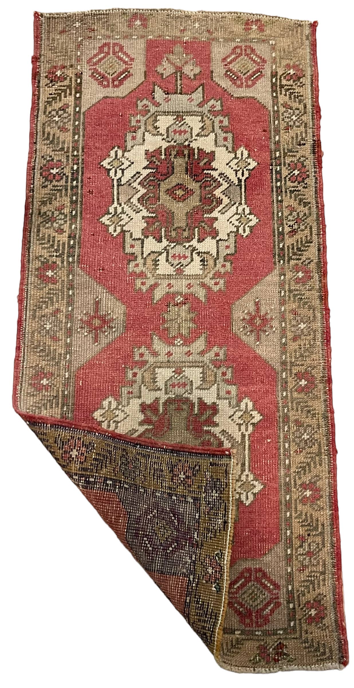 Handmade Vintage Turkish Rug Doormat | 2 x 4.4 "