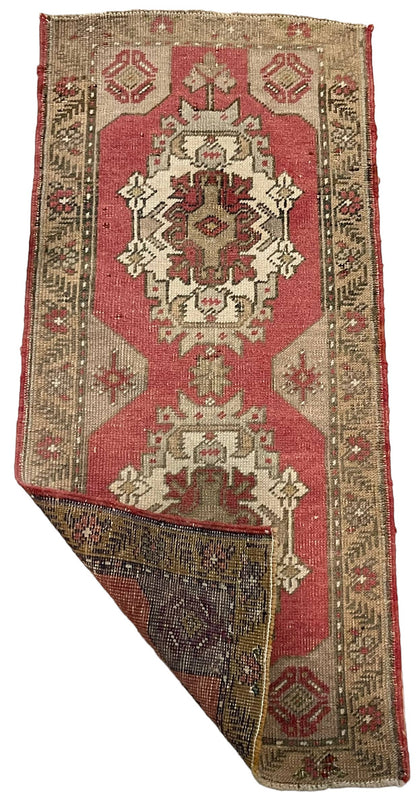 Handmade Vintage Turkish Rug Doormat | 2 x 4.4 "
