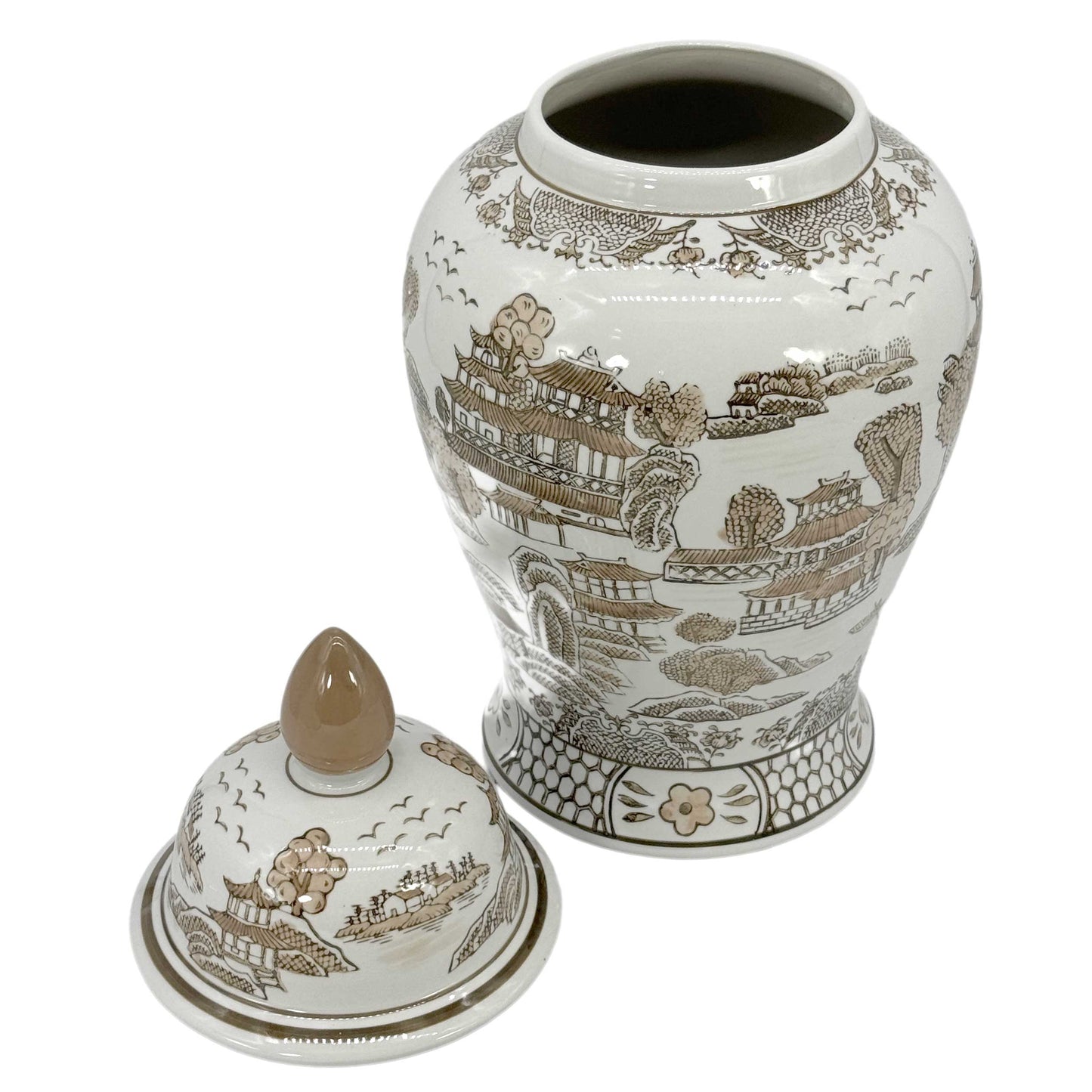 Brown & White Chinoiserie Ginger Jar