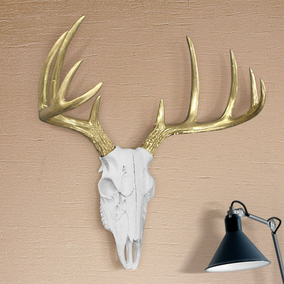 Large White + Gold Antlers Deer Head Skull Faux Taxidermy